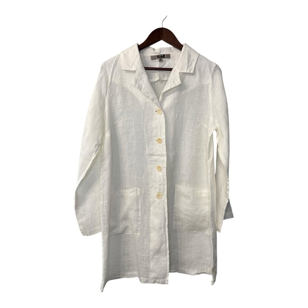 Flax linen blazer jacket women's S 6-10 ivory button up utility barn chore NWOT
